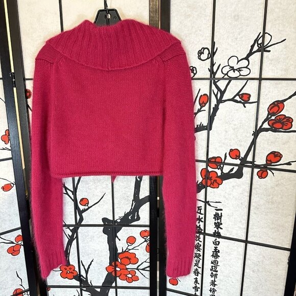 INC International Concepts Crop Tie Front Cardigan Sweater Angora Sz L Y2K Pink - Picture 3 of 5